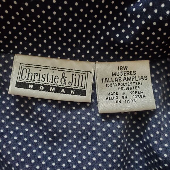 Vintage 80's Christie & Jill Plus Size Navy Polkadot Blouse - Picture 5 of 5